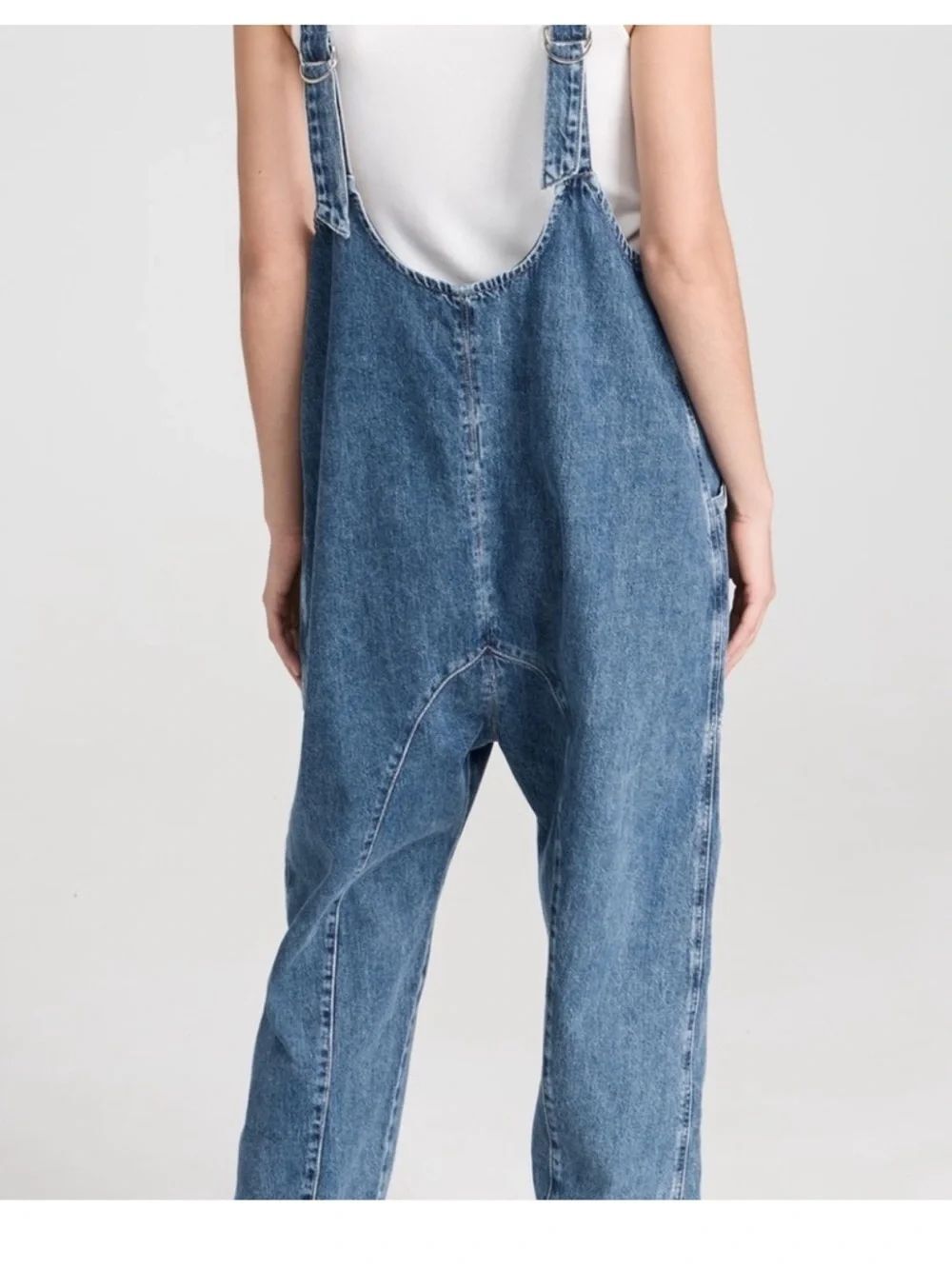 Free People Washed Blue Denim Relaxed Overalls - Picture 3 of 8